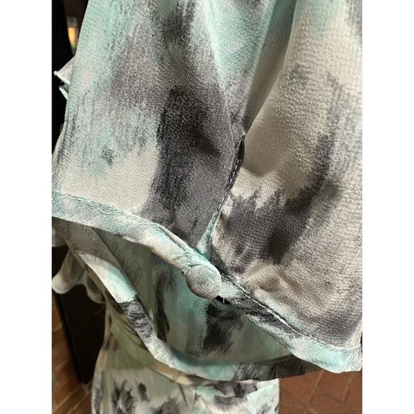 Blair Faux Wrap Dress Watercolor  aqua gray 14P Ruffles Sheer Y2K Coquette Fairy - Picture 6 of 15